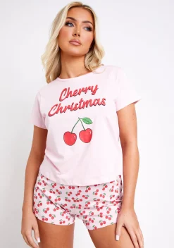 Natasha Pink Christmas PJ Short & Tee Sleep Set