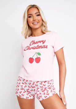 Natasha Pink Christmas PJ Short & Tee Sleep Set