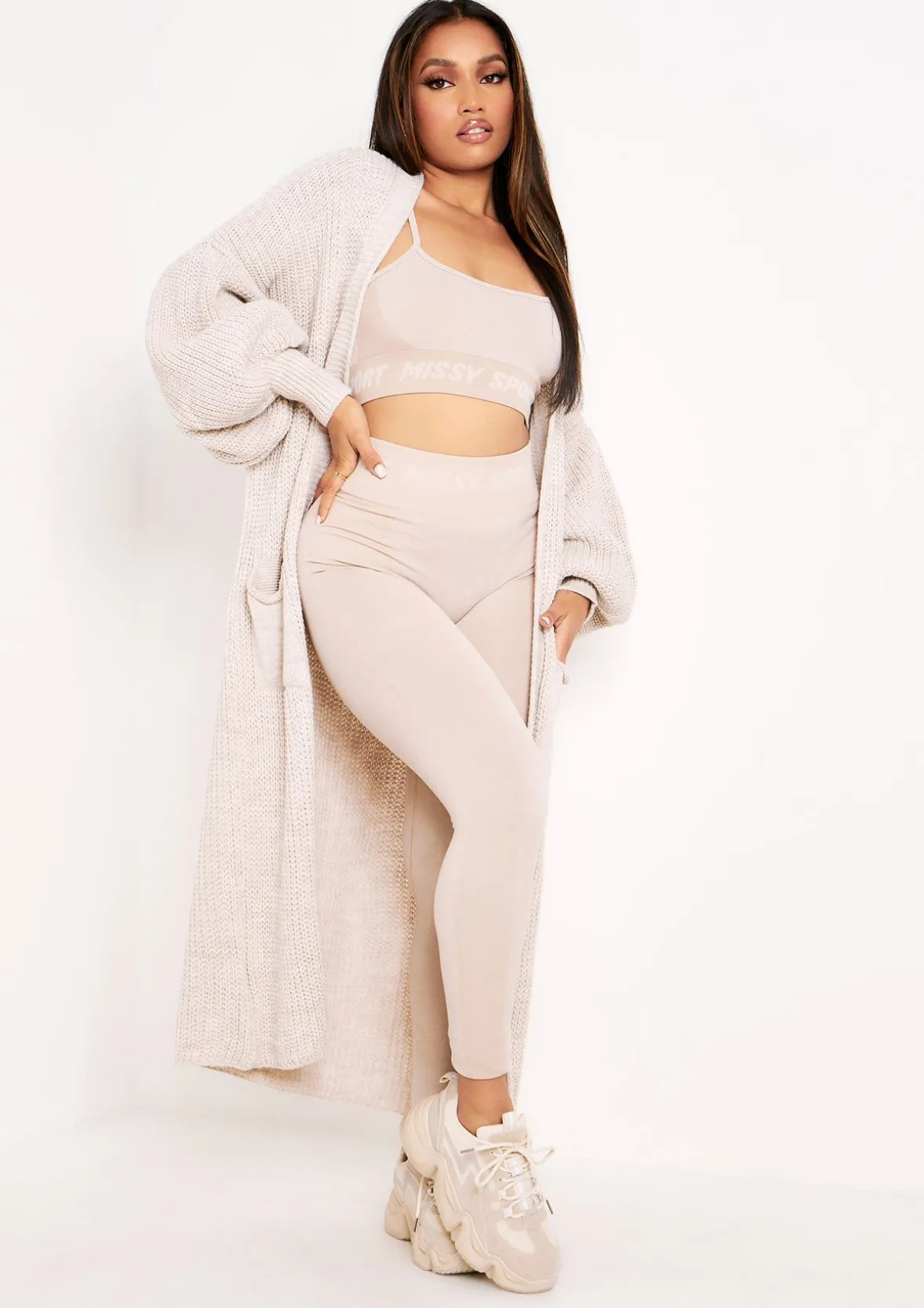 Nathalie Beige Balloon Sleeve Knitted Cardigan