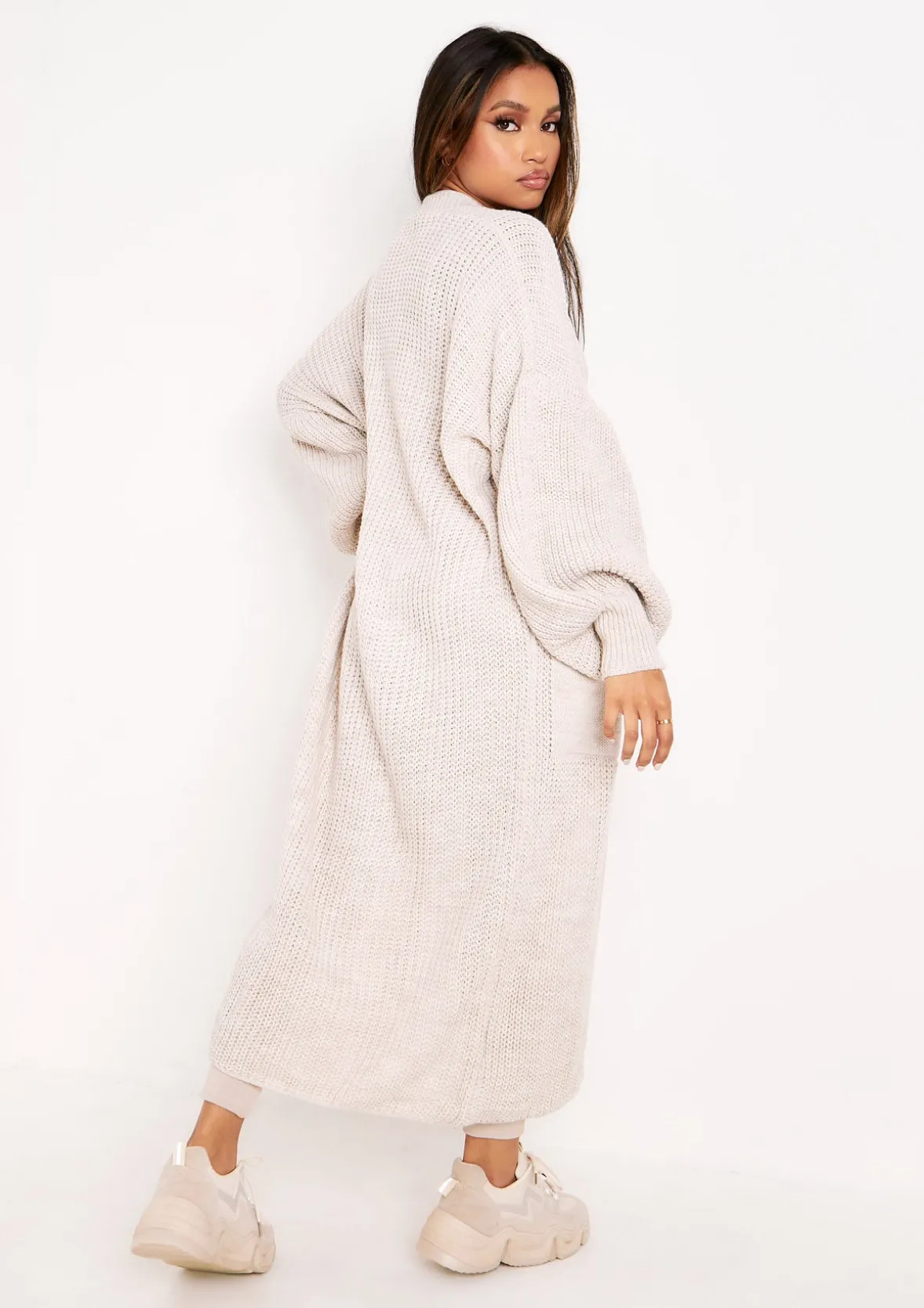 Nathalie Beige Balloon Sleeve Knitted Cardigan