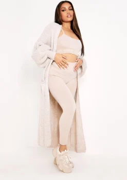 Nathalie Beige Balloon Sleeve Knitted Cardigan