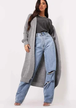 Nathalie Charcoal Balloon Sleeve Knitted Cardigan