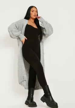 Nathalie Grey Balloon Sleeve Knitted Cardigan