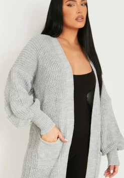 Nathalie Grey Balloon Sleeve Knitted Cardigan