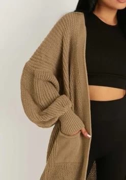 Nathalie Mocha Balloon Sleeve Knitted Cardigan