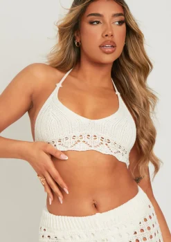 Nelly Ivory Crochet Halter Neck Top