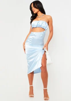 Nevaeh Light Blue Ruche Bust Cut Out Midi Dress