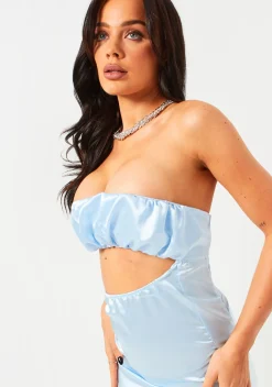 Nevaeh Light Blue Ruche Bust Cut Out Midi Dress