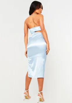 Nevaeh Light Blue Ruche Bust Cut Out Midi Dress