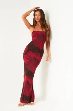 Nina Red Multi Colour Printed Maxi Dress
