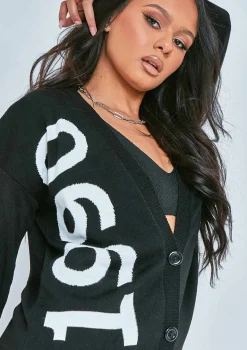 Noella Black 1990 Varsity Print Knitted Cardigan