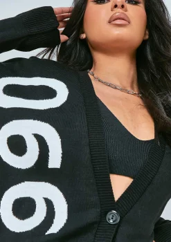Noella Black 1990 Varsity Print Knitted Cardigan