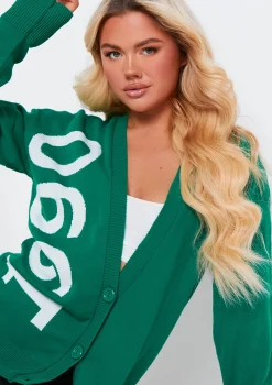 Noella Dark Green 1990 Varsity Print Knitted Cardigan