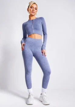 Nyla Blue Acid Wash Seamless Active Sport Leggings