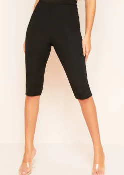 Ofira Black Basic Ribbed High Waisted Cropped Leggings