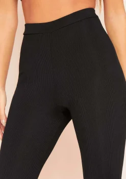 Ofira Black Basic Ribbed High Waisted Cropped Leggings