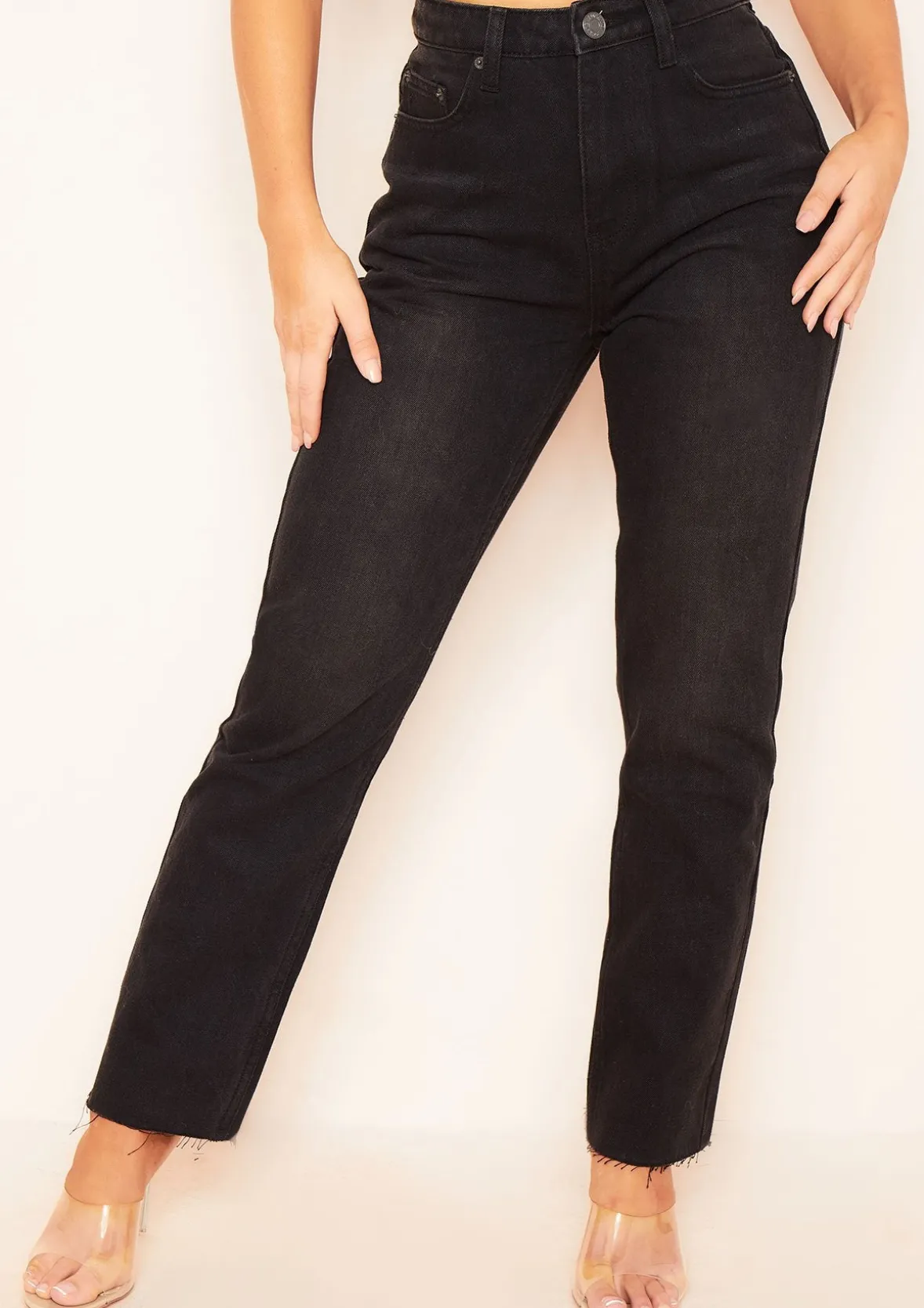 Olivia Black Raw Hem Denim Mom Jeans
