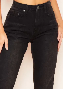 Olivia Black Raw Hem Denim Mom Jeans