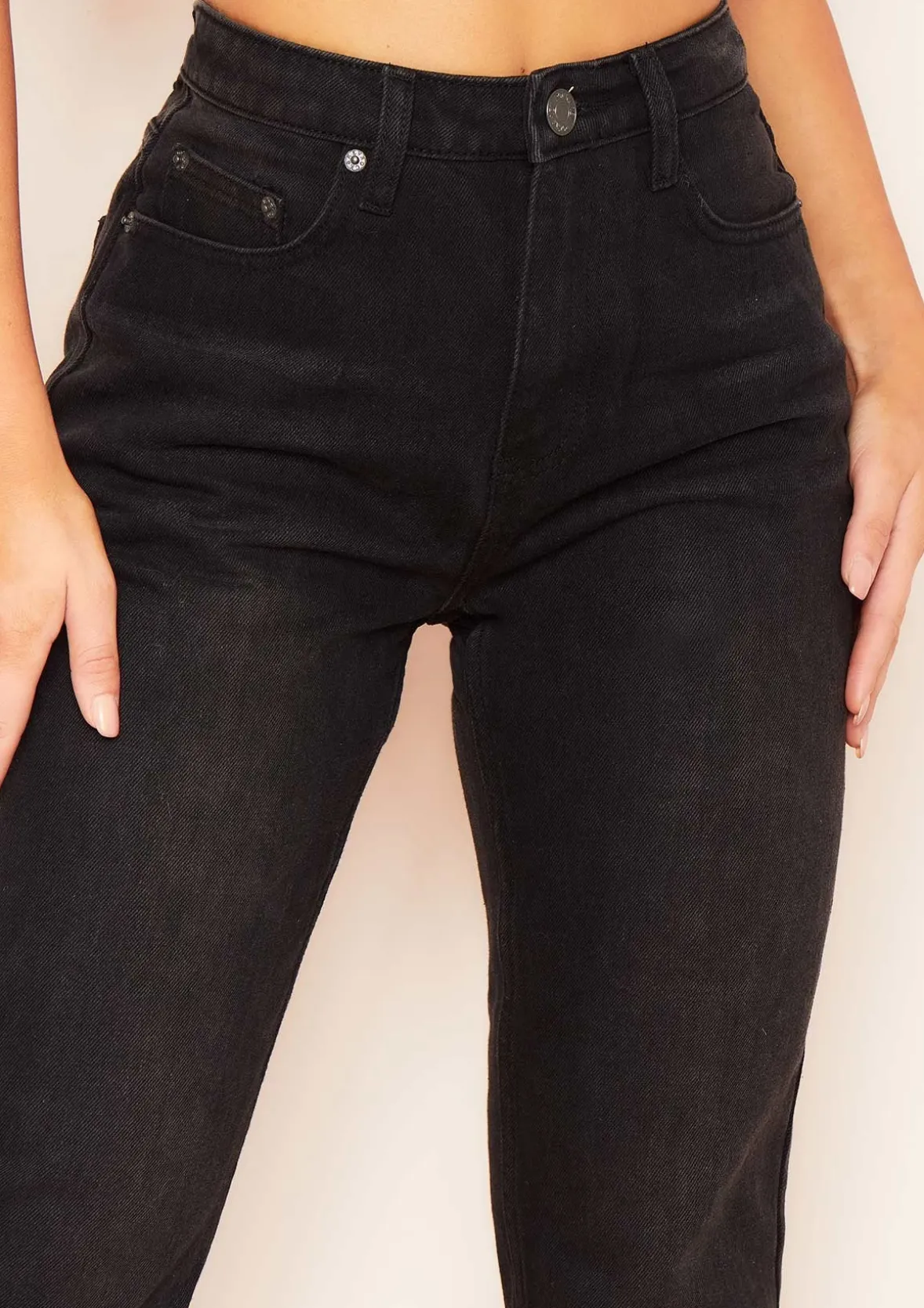Olivia Black Raw Hem Denim Mom Jeans