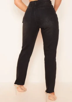 Olivia Black Raw Hem Denim Mom Jeans
