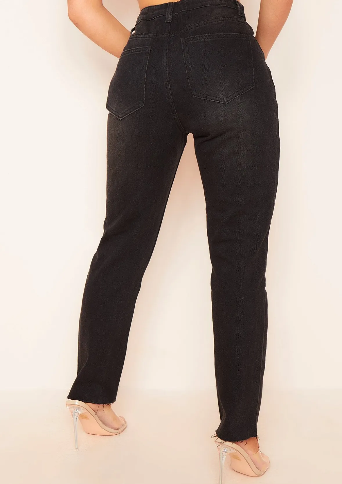 Olivia Black Raw Hem Denim Mom Jeans