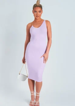 Olivia Lilac Chain Strap Knitted Midi Dress