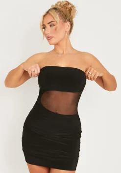 Ophelia Black Slinky Mesh Cut Out Bandeau Mini Dress