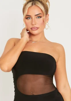 Ophelia Black Slinky Mesh Cut Out Bandeau Mini Dress