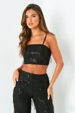Orla Black Tassel Sequin Crop Top