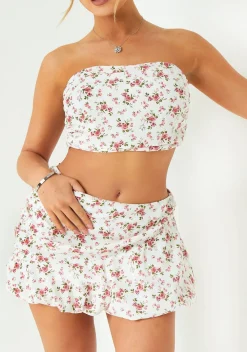 Paige White Floral Printed Ruched Bandeau Top