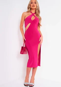 Paris Pink Layer Slinky Cut Out Midi Dress