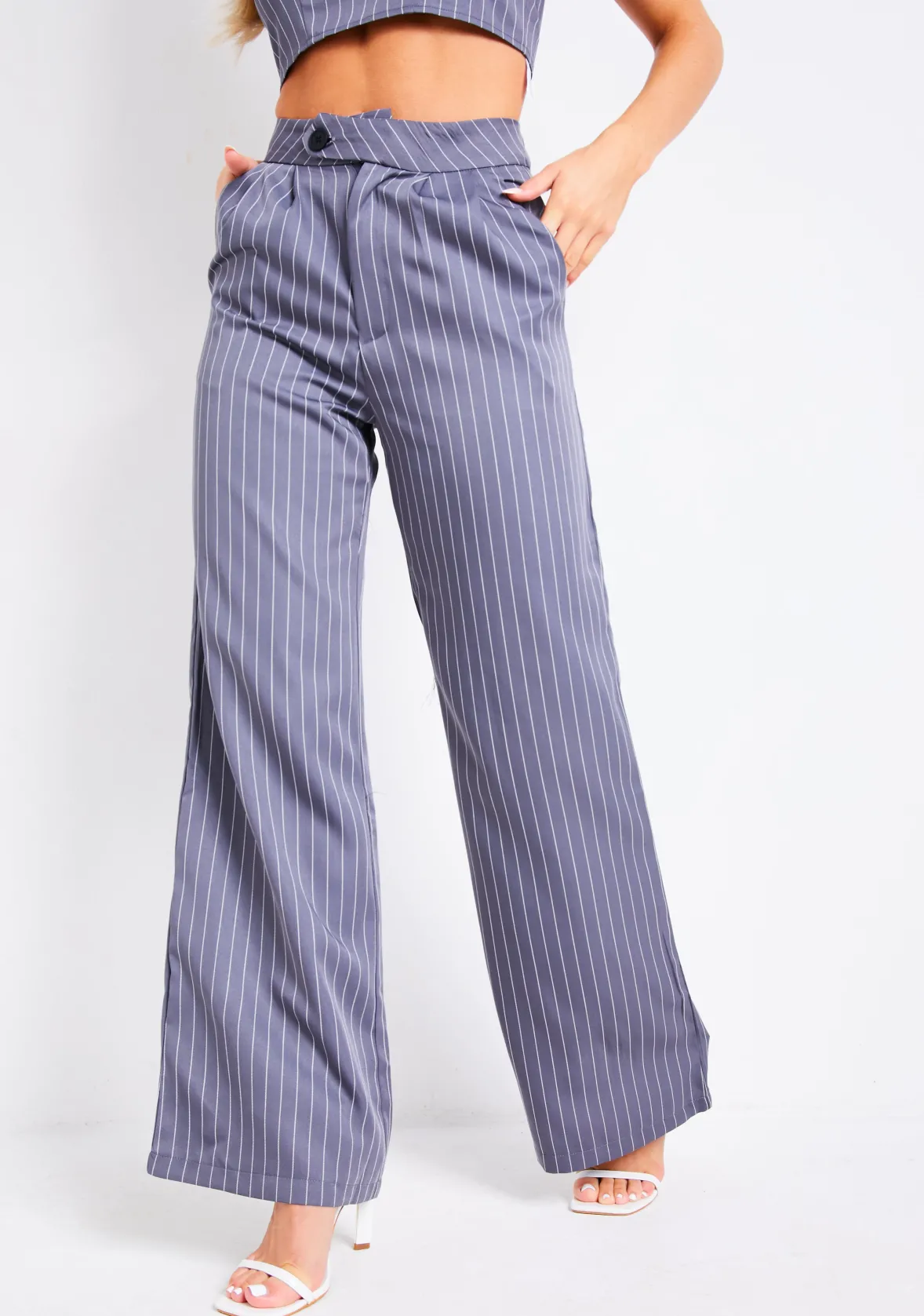 Paris Pinstripe Grey Tailored Relaxed Fit Trouser