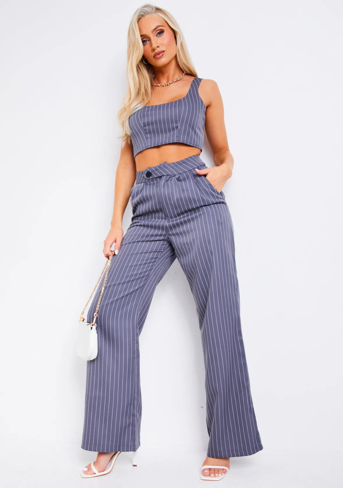 Paris Pinstripe Grey Tailored Relaxed Fit Trouser