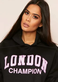 Parker Black Slogan Oversized Cropped Hoodie