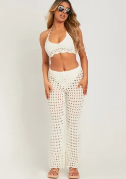 Patricia Ivory Crochet Wide Leg Beach Trousers