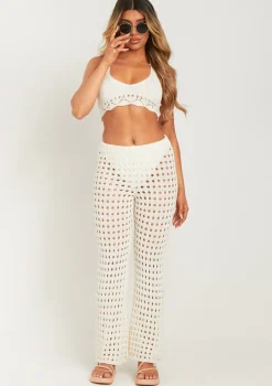 Patricia Ivory Crochet Wide Leg Beach Trousers