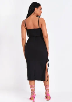 Penelope Black Lace Up Side Midi Dress