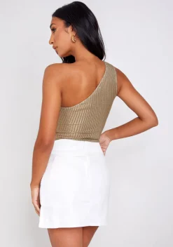 Penny Gold Textured One Shoulder Bodysuit