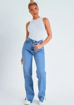 Perrie Denim Straight Leg Split Detail Jeans