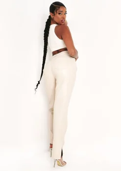 Perrie Stone Faux Leather Straight Leg Split Detail Trousers