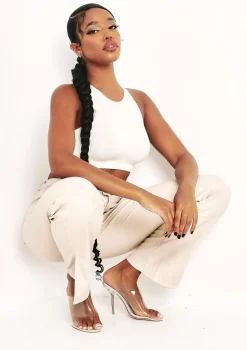 Perrie Stone Faux Leather Straight Leg Split Detail Trousers