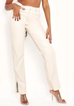 Perrie Stone Faux Leather Straight Leg Split Detail Trousers