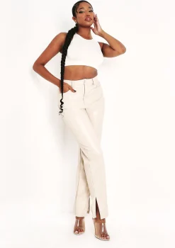Perrie Stone Faux Leather Straight Leg Split Detail Trousers