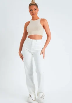 Perrie White Denim Straight Leg Split Detail Jeans
