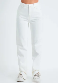 Perrie White Denim Straight Leg Split Detail Jeans