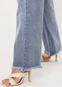 Phoebe Denim Light Wash Frayed Raw Hem Jeans