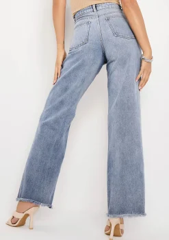 Phoebe Denim Light Wash Frayed Raw Hem Jeans
