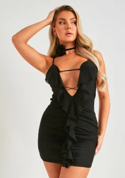 Pia Black Ruffle Mini Dress
