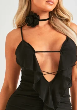 Pia Black Ruffle Mini Dress