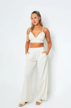 Rachel Cream High Waisted Tailored Wide Leg Trousers